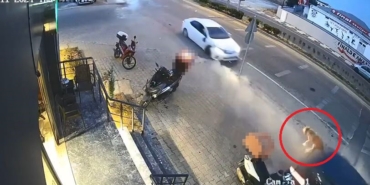 Kazada 2 otomobil arasında kalan köpek kıl payı kurtuldu