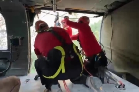 Nefes kesen kurtarma operasyonu helikopter içinden görüntülendi