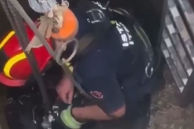 Şantiyede kuyuya düşen keçi itfaiyenin operasyonuyla kurtarıldı