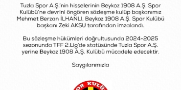 Tuzlaspor, hisselerini Beykoz 1908 SK’ya devrettiğini açıkladı