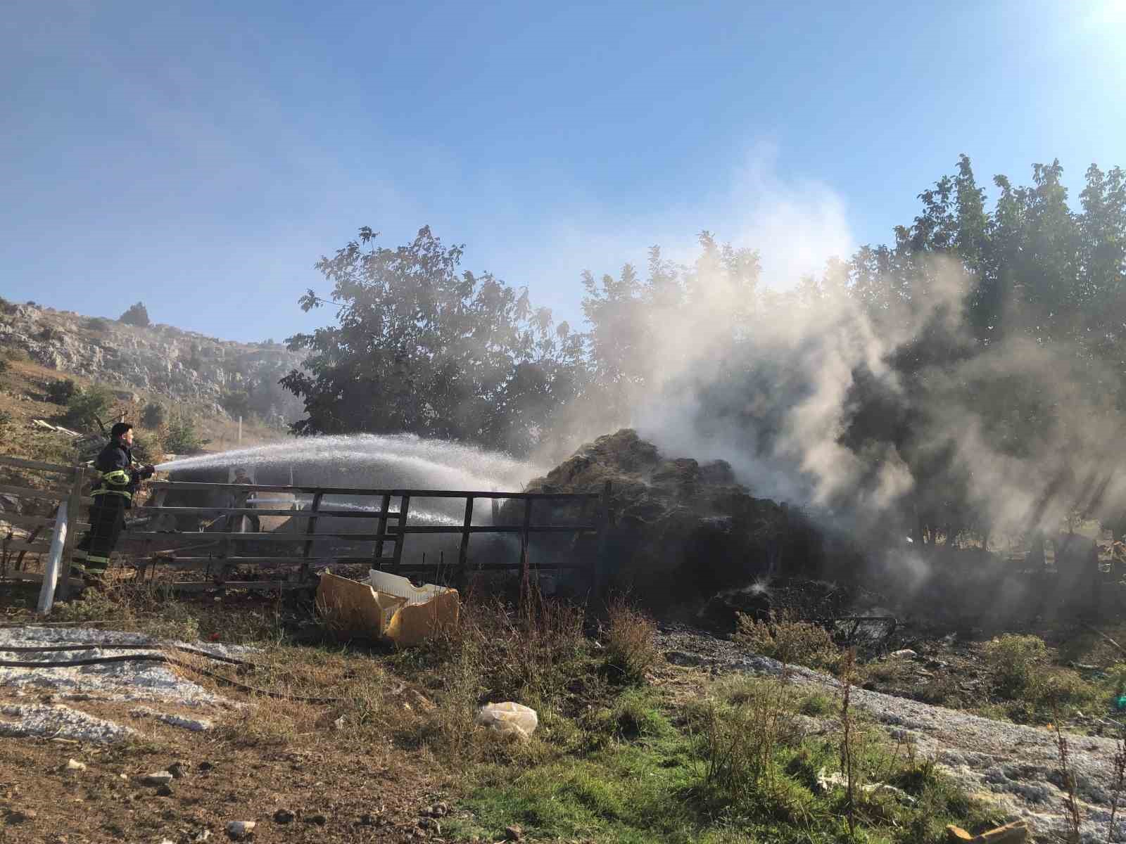 350 adet saman balyası yandı