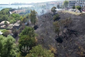 Avcılar’da otluk alanda çıkan yangın yeşili siyaha çevirdi, alan havadan görüntülendi