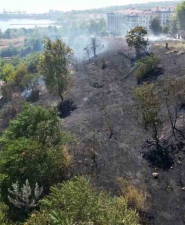Avcılar’da otluk alanda çıkan yangın yeşili siyaha çevirdi, alan havadan görüntülendi