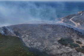 Bozcaada’daki orman yangını dron ile görüntülendi