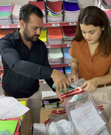 İSTOÇ’ta kırtasiye denetimi, şüpheli ürünlerden numune alındı