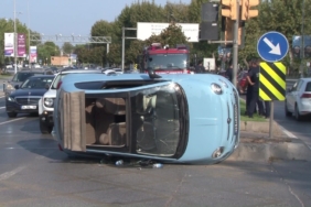Maltepe’de kontrolden çıkan otomobil yan yattı