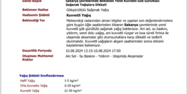 Sakarya Valiliği sağanağa karşı uyardı