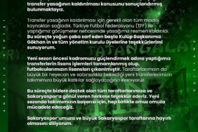 Sakaryaspor’un transfer yasağı resmen kalktı