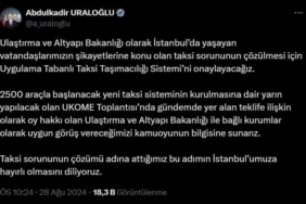 Ulaştırma ve Altyapı Bakanı Uraloğlu: "Uygulama Tabanlı Taksi Taşımacılığı Sistemi’ni onaylayacağız"