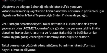 Ulaştırma ve Altyapı Bakanı Uraloğlu: "Uygulama Tabanlı Taksi Taşımacılığı Sistemi’ni onaylayacağız"