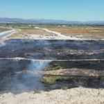 Yanan sazlık yangın anı ve sonrası havadan böyle görüntülendi