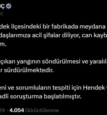 Adalet Bakanı Tunç: “Patlamanın sebebi ve sorumluların tespiti için adli soruşturma başlatılmıştır”