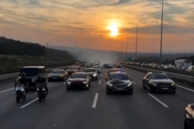 Beykoz’da çakarlı driftli düğün konvoyu kamerada