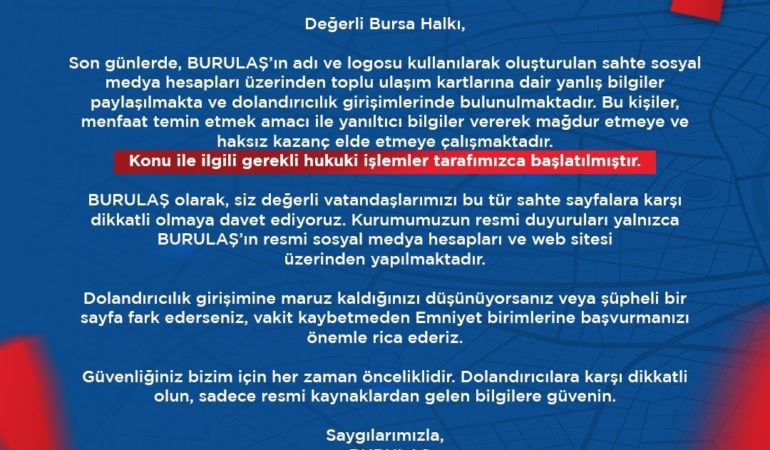 BURULAŞ’tan dolandıcılık uyarısı