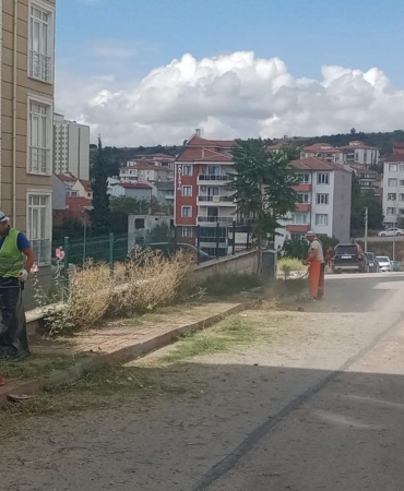 Park bahçe ve oyun alanlarında ot temizliği yapılıyor