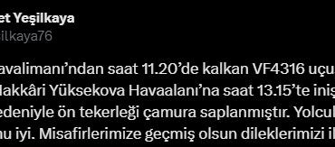 Pistten çıkan AJet uçağı ile ilgili açıklama: “Aşırı yağış nedeniyle ön tekerleği çamura saplandı”