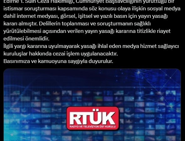Edirne’de çocuk tacizi soruşturmasında şahıs tutuklandı: RTÜK’ten yayın yasağı kararı alındı