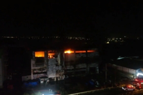 Fabrika yangını havadan görüntülendi