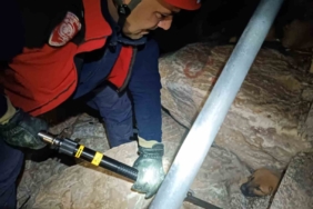 Kayalıklara sıkışan yavru köpek itfaiye tarafından kurtarıldı