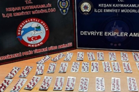 Keşan’da polisin durdurduğu şüphelinin üzerinden 443 sentetik ecza ele geçirildi