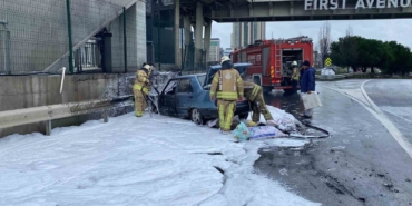 Büyükçekmece’de seyir halindeki Tofaş alev alev yandı