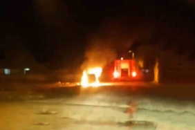 Çöp konteynırı alev alev yandı