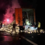 Otoyolda kağıt havlu yüklü tırın dorsesi alevlere teslim oldu