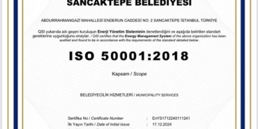 Sancaktepe Belediyesine enerji 50001 yönetim sistemi sertifikası verildi