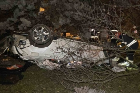 Bariyeri aşan otomobil takla attı