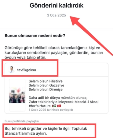 İsrail’in zulmüne sessiz kalan Instagram’dan Tevfik Göksu’nun Filistin paylaşımına sansür