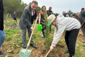 Burhaniye’de Kaymakam Memiş, öğrencilerle fidan dikimi yaptı