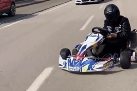 Go kart sürücüsü pisti şaşırdı, trafiğe çıkıp drift attı