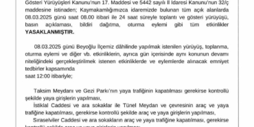 Beyoğlu Kaymakamlığı’ndan 8 Mart kararı: "24 saat süreyle gösteri yürüyüşü gibi tüm etkinlikler yasaklanmıştır"