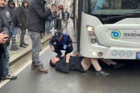 Otobüsün önüne atlayan şahıs yürekleri ağza getirdi