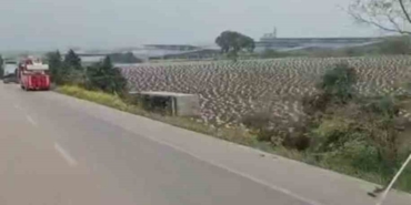 Kontrolden çıkan tır tarlaya uçtu