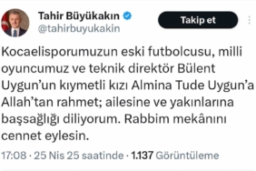 Kocaelispor Kulübü ve Tahir Büyükakın’dan Bülent Uygun’a başsağlığı mesajı