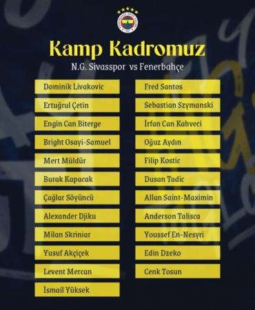 Fenerbahçe’nin, Sivasspor maçı kamp kadrosu açıklandı