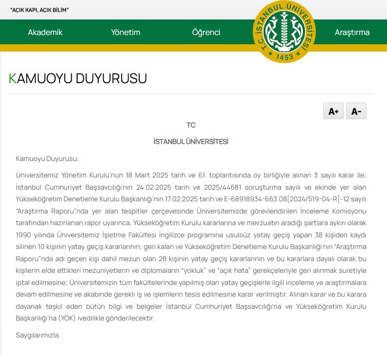 İstanbul Üniversitesi’nin diplomasını iptal ettiği Galatasaraylı profesör görevine devam ediyor