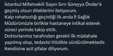 İstanbul Valisi Davut Gül, Sırrı Süreyya Önder’in durumu hakkında paylaşımda bulundu