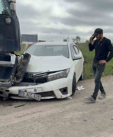 Çorlu’da mıcırlı yoldaki kaza kamerada