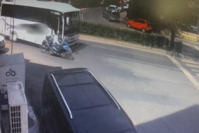Çorlu’da motosikletlinin yaralandığı kaza anı kamerada
