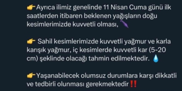 Sakarya’da fırtına ve yağış uyarısı