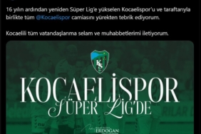 Cumhurbaşkanı Erdoğan’dan Kocaelispor’a tebrik