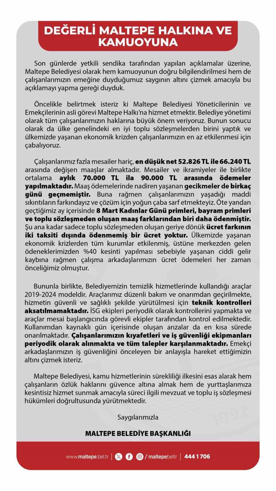Maltepe Belediyesi: "Ekonomik krizden işçilerimizin en az etkilenmesi için çabalıyoruz"