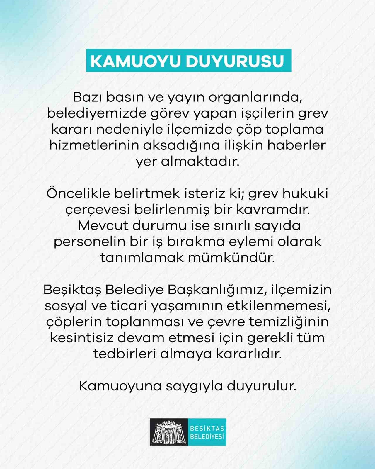 Beşiktaş Belediyesi’nden ‘çöp toplama’ açıklaması