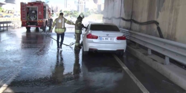 Ataşehir’de lüks otomobil alev alev yandı