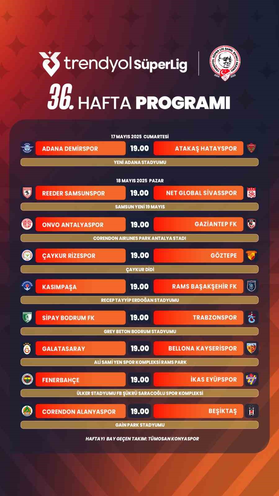 Süper Lig’de 36. haftanın programı açıklandı