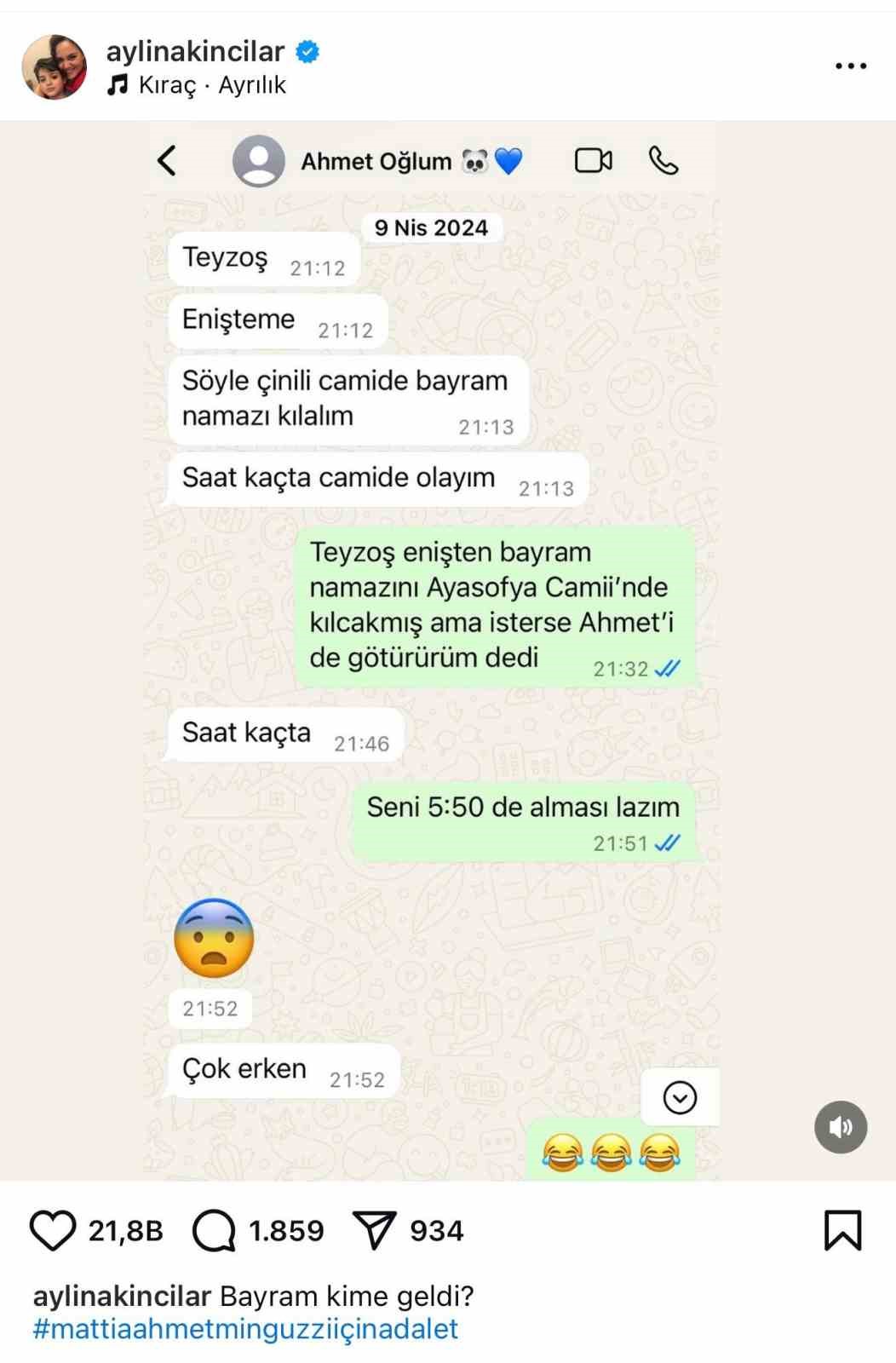 Minguzzi’nin teyzesinden duygulandıran bayram paylaşımı : "Bayram kime geldi"