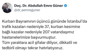 İstanbul’da bayramın 3’üncü gününde 244 kişi hastaneye başvurdu
