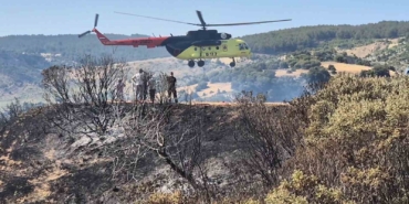 Tekirdağ’da otluk ve makilik alanda çıkan yangına havadan ve karadan müdahale edildi